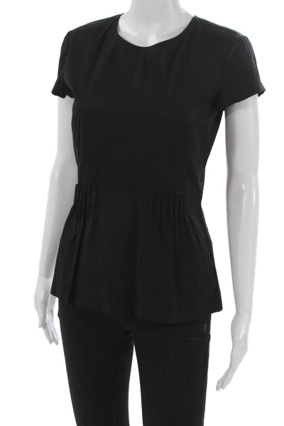Theory Womens Basic Black Cotton Round Neck Short Sleeve Blouse Petite Size S