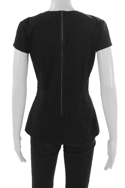Theory Womens Basic Black Cotton Round Neck Short Sleeve Blouse Petite Size S