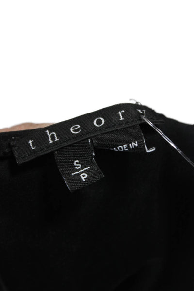 Theory Womens Basic Black Cotton Round Neck Short Sleeve Blouse Petite Size S