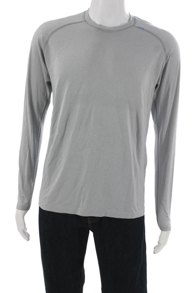 Lululemon Mens Basic Long Sleeve Crew Neck Striped Gray Polyester Tee Size M