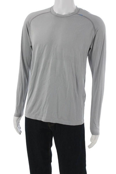 Lululemon Mens Basic Long Sleeve Crew Neck Striped Gray Polyester Tee Size M
