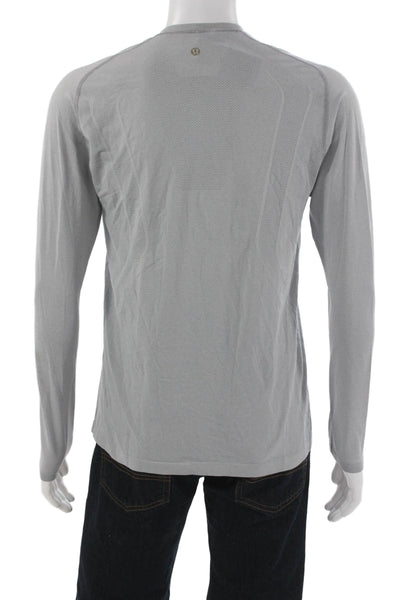 Lululemon Mens Basic Long Sleeve Crew Neck Striped Gray Polyester Tee Size M