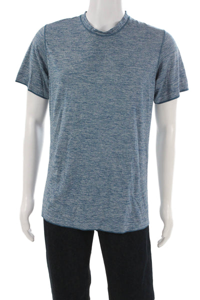 Lululemon Mens Basic Blue Crew Neck Short Sleeve Polyester Blend T-Shirt Size S