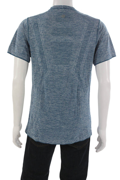 Lululemon Mens Basic Blue Crew Neck Short Sleeve Polyester Blend T-Shirt Size S