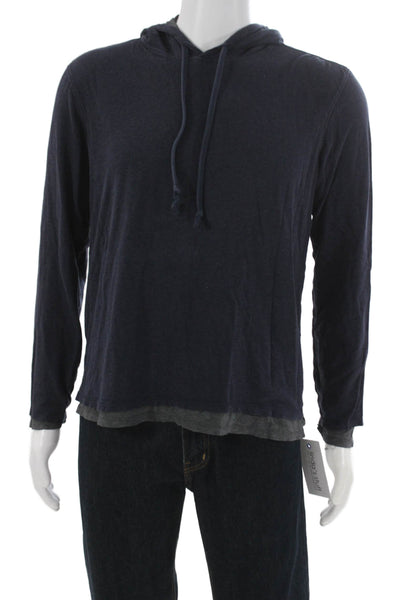 Vince Mens Pullover Hoodie Blue 100% Pima Cotton Drawstring Size M