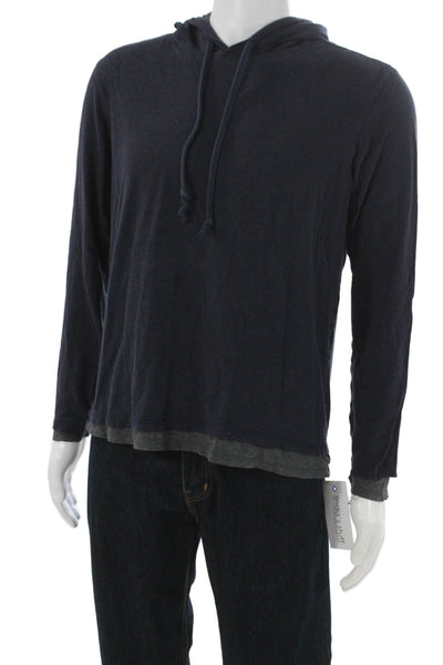 Vince Mens Pullover Hoodie Blue 100% Pima Cotton Drawstring Size M