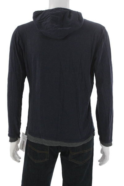 Vince Mens Pullover Hoodie Blue 100% Pima Cotton Drawstring Size M