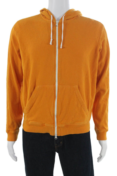 Vince Mens Full Zip Hoodie Orange Cotton Crew Neck Size M