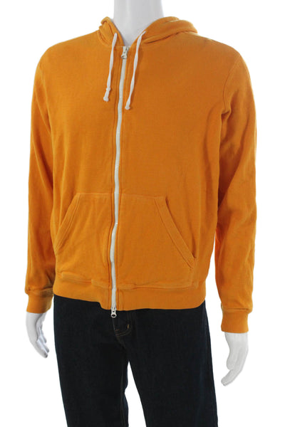 Vince Mens Full Zip Hoodie Orange Cotton Crew Neck Size M