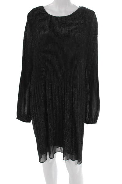 Halogen Women Shift Dress Black Striped Long Sleeve Knee Length Size XL