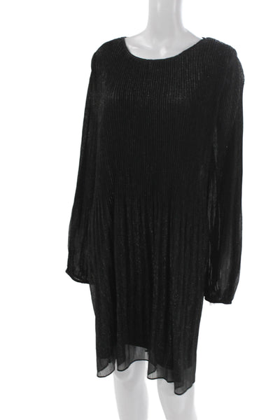 Halogen Women Shift Dress Black Striped Long Sleeve Knee Length Size XL
