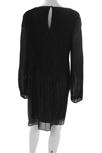 Halogen Women Shift Dress Black Striped Long Sleeve Knee Length Size XL