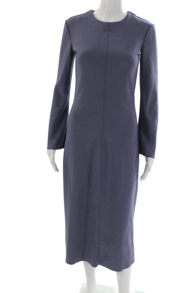 Zara Women Sheath Midi Dress Blue Long Sleeve Round Neck Polyester Size S