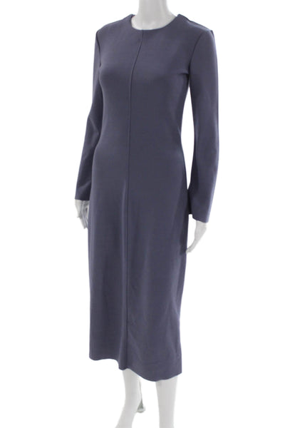 Zara Women Sheath Midi Dress Blue Long Sleeve Round Neck Polyester Size S