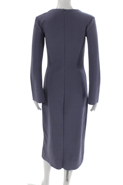Zara Women Sheath Midi Dress Blue Long Sleeve Round Neck Polyester Size S
