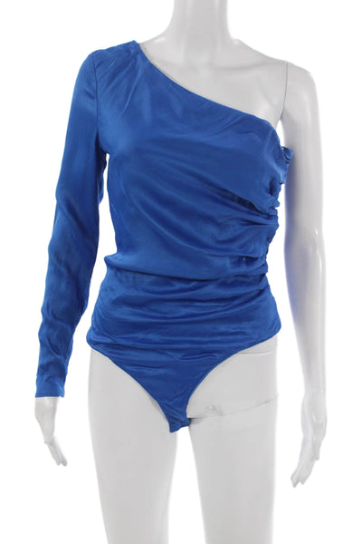 Zara Women One Shoulder Long Sleeve Swimwear Blouse Viscose Blue Zip Size S