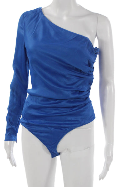 Zara Women One Shoulder Long Sleeve Swimwear Blouse Viscose Blue Zip Size S