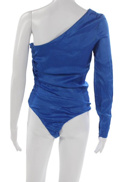 Zara Women One Shoulder Long Sleeve Swimwear Blouse Viscose Blue Zip Size S