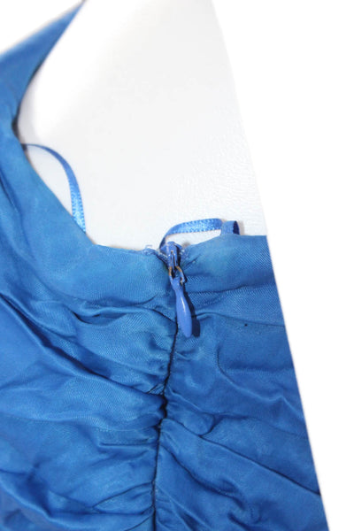 Zara Women One Shoulder Long Sleeve Swimwear Blouse Viscose Blue Zip Size S