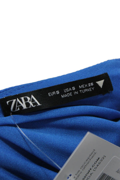 Zara Women One Shoulder Long Sleeve Swimwear Blouse Viscose Blue Zip Size S