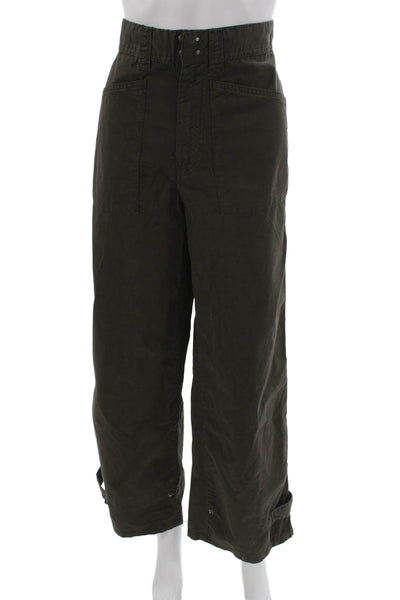 Zara Women Cargo Pants Green Cotton Button Size 4