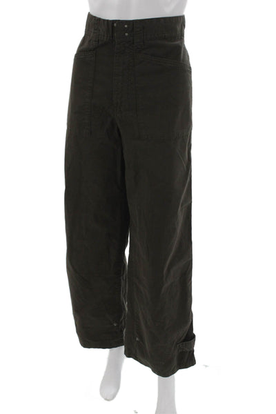 Zara Women Cargo Pants Green Cotton Button Size 4