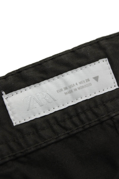 Zara Women Cargo Pants Green Cotton Button Size 4