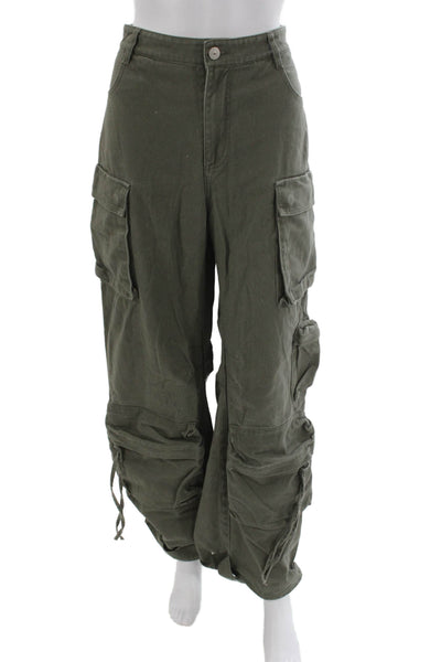 Steve Madden Womens Cargo Pants Green Cotton Button Inseam 32 Size S
