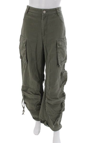 Steve Madden Womens Cargo Pants Green Cotton Button Inseam 32 Size S