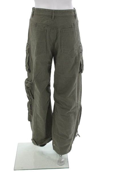 Steve Madden Womens Cargo Pants Green Cotton Button Inseam 32 Size S