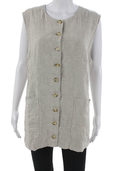 Quince Women Sleeveless Linen Tunic Button Up Beige Round Neck Size XL
