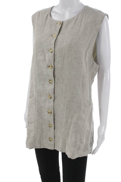 Quince Women Sleeveless Linen Tunic Button Up Beige Round Neck Size XL