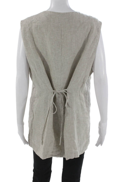 Quince Women Sleeveless Linen Tunic Button Up Beige Round Neck Size XL