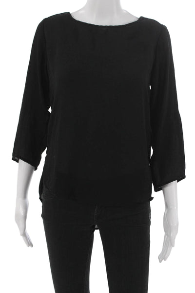 Zara Women Black Boat Neck 3/4 Sleeve Basic Blouse Polyester Pullover Size XS