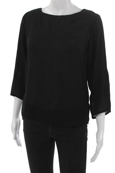 Zara Women Black Boat Neck 3/4 Sleeve Basic Blouse Polyester Pullover Size XS