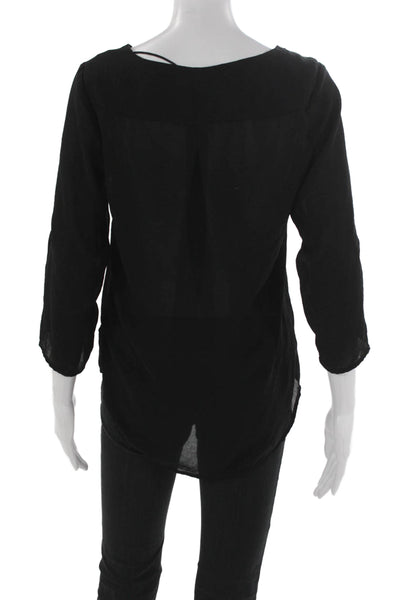 Zara Women Black Boat Neck 3/4 Sleeve Basic Blouse Polyester Pullover Size XS