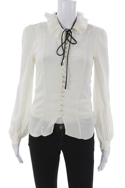 Zara Women White Collared Viscose Blouse Button Long Sleeve Size XS