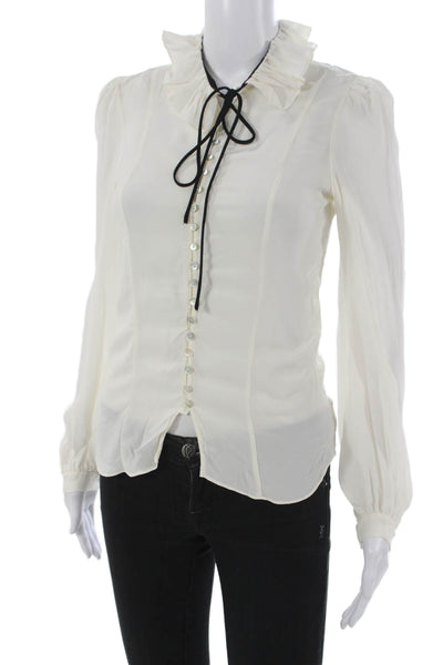 Zara Women White Collared Viscose Blouse Button Long Sleeve Size XS