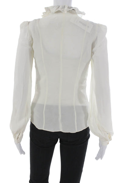 Zara Women White Collared Viscose Blouse Button Long Sleeve Size XS