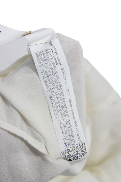Zara Women White Collared Viscose Blouse Button Long Sleeve Size XS
