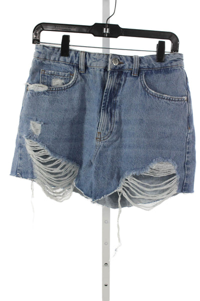Zara Women Cut-Off Cotton Shorts Blue Size 6