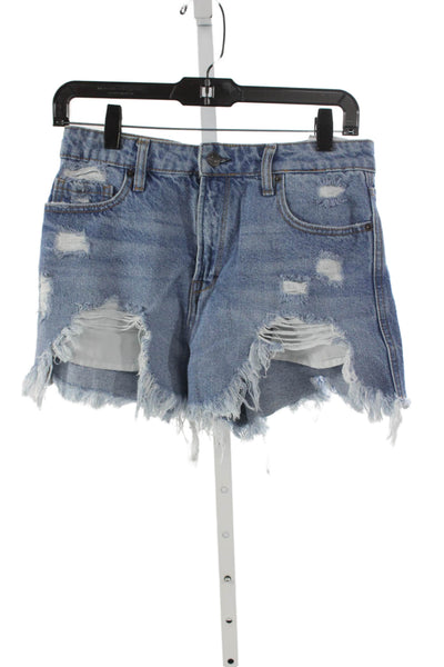 Hidden Womens Cut-Off Blue Cotton Button Shorts Size M