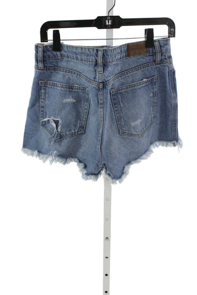 Hidden Womens Cut-Off Blue Cotton Button Shorts Size M