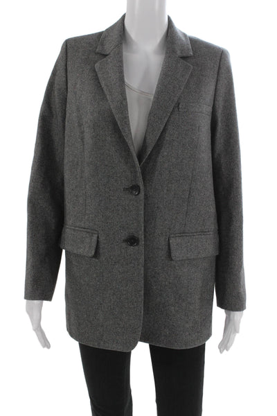 Everlane Womens Basic Jacket Gray Wool Herringbone Button Long Sleeve Size 0