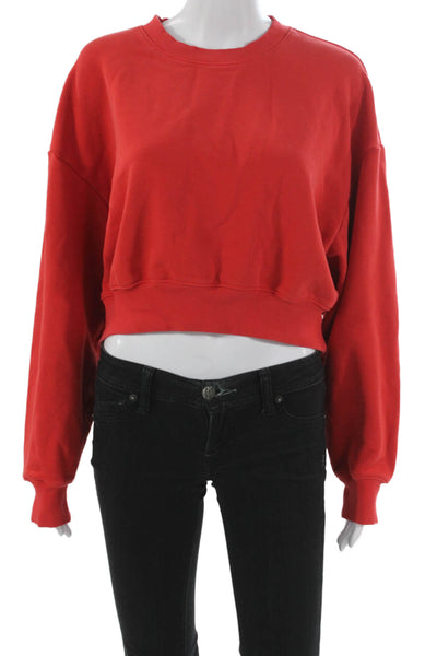 Athleta Womens Red Cotton Crew Neck Pullover Long Sleeve Size M