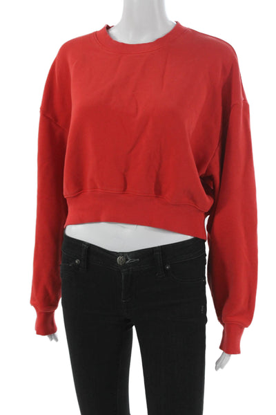Athleta Womens Red Cotton Crew Neck Pullover Long Sleeve Size M