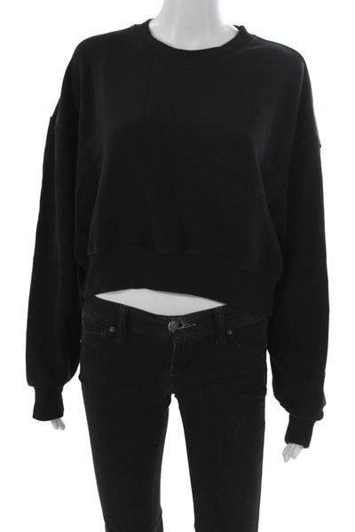 Athleta Womens Pullover Sweatshirt Black Cotton Crewneck Long Sleeve Size M