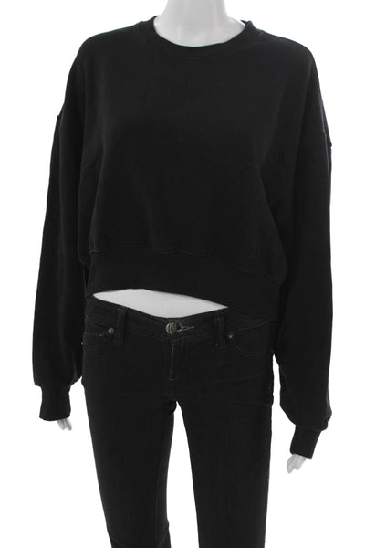 Athleta Womens Pullover Sweatshirt Black Cotton Crewneck Long Sleeve Size M