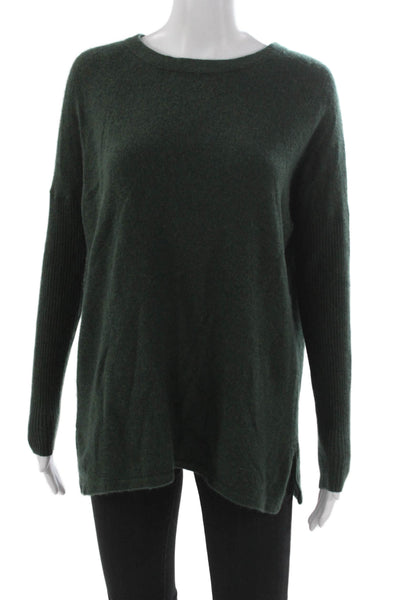 Cashmere Women Pullover Sweater Green Round Neck Long Sleeve Size L