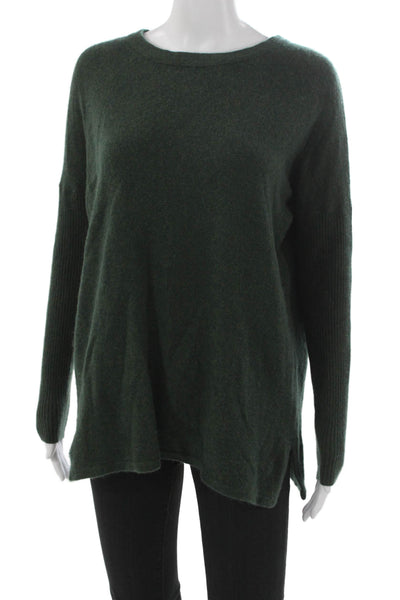 Cashmere Women Pullover Sweater Green Round Neck Long Sleeve Size L
